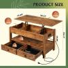 imageWLIVE Coffee Table Lift Top Coffee Table with 2 Drawers Large Hidden Compartment and Open Storage Shelf Lift Tabletop Dining Table for Living Room EspressoRustic Brown