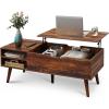 imageWLIVE Coffee Table Lift Top Coffee Table with 2 Drawers Large Hidden Compartment and Open Storage Shelf Lift Tabletop Dining Table for Living Room EspressoRetro Brown