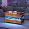 imageWLIVE Coffee Table Lift Top Coffee Table with 2 Drawers Large Hidden Compartment and Open Storage Shelf Lift Tabletop Dining Table for Living Room EspressoRustic Brown