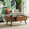 imageWLIVE Coffee Table Lift Top Coffee Table with 2 Drawers Large Hidden Compartment and Open Storage Shelf Lift Tabletop Dining Table for Living Room EspressoRetro Brown