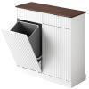imageWLIVE Double Tilt Out Trash Can Cabinet 2  10 Gallon Hidden Laundry Hamper with Storage Drawers Pet Proof Wooden Trash Cabinets for Kitchen Home Laundry White