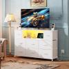 imageWLIVE Dresser TV Stand for 45 50 55 inch TV Entertainment Center with LED Lights amp Charging Station Chest of Drawers with 8 Fabric Drawers and Open Shelves for Living Room Hallway APinkWhite