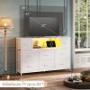 imageWLIVE Dresser TV Stand for 45 50 55 inch TV Entertainment Center with LED Lights amp Charging Station Chest of Drawers with 8 Fabric Drawers and Open Shelves for Living Room Hallway APinkWhite