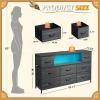 imageWLIVE Dresser TV Stand for 45 50 55 inch TV Entertainment Center with LED Lights amp Charging Station Chest of Drawers with 8 Fabric Drawers and Open Shelves for Living Room Hallway APinkCharcoal Black Wood Grain