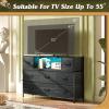 imageWLIVE Dresser TV Stand for 45 50 55 inch TV Entertainment Center with LED Lights amp Charging Station Chest of Drawers with 8 Fabric Drawers and Open Shelves for Living Room Hallway APinkCharcoal Black Wood Grain