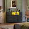 imageWLIVE Dresser TV Stand for 45 50 55 inch TV Entertainment Center with LED Lights amp Charging Station Chest of Drawers with 8 Fabric Drawers and Open Shelves for Living Room Hallway APinkCharcoal Black Wood Grain