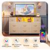 imageWLIVE Dresser TV Stand for 45 50 55 inch TV Entertainment Center with LED Lights amp Charging Station Chest of Drawers with 8 Fabric Drawers and Open Shelves for Living Room Hallway APinkCream White