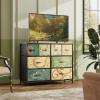 imageWLIVE Dresser for Bedroom with 8 Drawers Wide Fabric Dresser for Storage and Organization Bedroom Dressers Chest of Drawers for Living Room Closet Hallway Cloudy PinkFloral Painted
