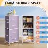 imageWLIVE Dresser with 4 Drawers Storage Tower Organizer Unit Fabric Dresser for Bedroom Hallway Entryway Closets Sturdy Steel Frame Wood Top Easy Pull Handle Vintage GreenPurple