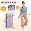 imageWLIVE Dresser with 4 Drawers Storage Tower Organizer Unit Fabric Dresser for Bedroom Hallway Entryway Closets Sturdy Steel Frame Wood Top Easy Pull Handle Vintage GreenTiedye Purple Print