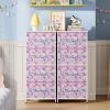 imageWLIVE Dresser with 4 Drawers Storage Tower Organizer Unit Fabric Dresser for Bedroom Hallway Entryway Closets Sturdy Steel Frame Wood Top Easy Pull Handle Vintage GreenTiedye Purple Print