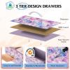 imageWLIVE Dresser with 4 Drawers Storage Tower Organizer Unit Fabric Dresser for Bedroom Hallway Entryway Closets Sturdy Steel Frame Wood Top Easy Pull Handle Vintage GreenTiedye Purple Print
