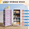 imageWLIVE Dresser with 4 Drawers Storage Tower Organizer Unit Fabric Dresser for Bedroom Hallway Entryway Closets Sturdy Steel Frame Wood Top Easy Pull Handle Vintage GreenTiedye Purple Print