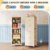 imageWLIVE Fabric Dresser 5Drawer Tall Dressers for Bedroom Storage Dresser Organizer with Fabric Bins Wood Top Sturdy Steel Frame Chest of Drawers for Closet Hallway PatternCream White