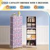 imageWLIVE Fabric Dresser 5Drawer Tall Dressers for Bedroom Storage Dresser Organizer with Fabric Bins Wood Top Sturdy Steel Frame Chest of Drawers for Closet Hallway PatternTiedye Purple Print