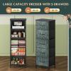 imageWLIVE Fabric Dresser 5Drawer Tall Dressers for Bedroom Storage Dresser Organizer with Fabric Bins Wood Top Sturdy Steel Frame Chest of Drawers for Closet Hallway PatternTurquoise