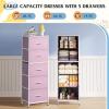 imageWLIVE Fabric Dresser 5Drawer Tall Dressers for Bedroom Storage Dresser Organizer with Fabric Bins Wood Top Sturdy Steel Frame Chest of Drawers for Closet Hallway PatternCloudy Pink