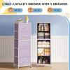imageWLIVE Fabric Dresser 5Drawer Tall Dressers for Bedroom Storage Dresser Organizer with Fabric Bins Wood Top Sturdy Steel Frame Chest of Drawers for Closet Hallway PatternPurple