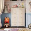 imageWLIVE Fabric Dresser 5Drawer Tall Dressers for Bedroom Storage Dresser Organizer with Fabric Bins Wood Top Sturdy Steel Frame Chest of Drawers for Closet Hallway PatternCream White