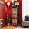 imageWLIVE Fabric Dresser 5Drawer Tall Dressers for Bedroom Storage Dresser Organizer with Fabric Bins Wood Top Sturdy Steel Frame Chest of Drawers for Closet Hallway PatternRustic Brown Wood Grain Print