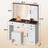 imageWLIVE Farmhouse Makeup Vanity Desk with Mirror and Lights White Dressing Table with Charging Station 2 Drawers and 2 Cabinets Rustic Girls Vanity Set with Stool for BedroomFarmhousewhite