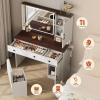 imageWLIVE Farmhouse Makeup Vanity Desk with Mirror and Lights White Dressing Table with Charging Station 2 Drawers and 2 Cabinets Rustic Girls Vanity Set with Stool for BedroomFarmhousewhite