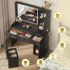 imageWLIVE Farmhouse Makeup Vanity Desk with Mirror and Lights White Dressing Table with Charging Station 2 Drawers and 2 Cabinets Rustic Girls Vanity Set with Stool for BedroomFarmhouseblack
