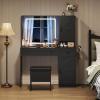 imageWLIVE Farmhouse Makeup Vanity Desk with Mirror and Lights White Dressing Table with Charging Station 2 Drawers and 2 Cabinets Rustic Girls Vanity Set with Stool for BedroomFarmhouseblack