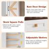 imageWLIVE Farmhouse Makeup Vanity Desk with Mirror and Lights White Dressing Table with Charging Station 2 Drawers and 2 Cabinets Rustic Girls Vanity Set with Stool for BedroomFarmhousewhite