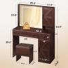 imageWLIVE Farmhouse Makeup Vanity Desk with Mirror and Lights White Dressing Table with Charging Station 2 Drawers and 2 Cabinets Rustic Girls Vanity Set with Stool for BedroomFarmhouseespresso