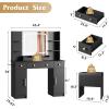 imageWLIVE Farmhouse Makeup Vanity Desk with Mirror and Lights White Dressing Table with Charging Station 2 Drawers and 2 Cabinets Rustic Girls Vanity Set with Stool for BedroomBlack