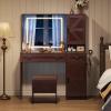 imageWLIVE Farmhouse Makeup Vanity Desk with Mirror and Lights White Dressing Table with Charging Station 2 Drawers and 2 Cabinets Rustic Girls Vanity Set with Stool for BedroomFarmhouseespresso