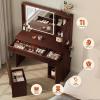 imageWLIVE Farmhouse Makeup Vanity Desk with Mirror and Lights White Dressing Table with Charging Station 2 Drawers and 2 Cabinets Rustic Girls Vanity Set with Stool for BedroomFarmhouseespresso