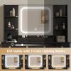 imageWLIVE Farmhouse Makeup Vanity Desk with Mirror and Lights White Dressing Table with Charging Station 2 Drawers and 2 Cabinets Rustic Girls Vanity Set with Stool for BedroomBlack