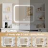 imageWLIVE Farmhouse Makeup Vanity Desk with Mirror and Lights White Dressing Table with Charging Station 2 Drawers and 2 Cabinets Rustic Girls Vanity Set with Stool for BedroomWhite