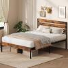 imageWLIVE Full Size Bed Frame with Headboard Metal Platform Bed Frame with Under Bed Storage 1500LBS Mattress Foundation No Box Spring Needed Easy Assembly Natural OakRustic Brown