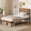 imageWLIVE Full Size Bed Frame with Headboard Metal Platform Bed Frame with Under Bed Storage 1500LBS Mattress Foundation No Box Spring Needed Easy Assembly Natural OakRustic Brown