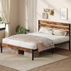 imageWLIVE Full Size Bed Frame with Headboard Metal Platform Bed Frame with Under Bed Storage 1500LBS Mattress Foundation No Box Spring Needed Easy Assembly Natural OakRustic Brown