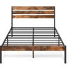 imageWLIVE Full Size Bed Frame with Headboard Metal Platform Bed Frame with Under Bed Storage 1500LBS Mattress Foundation No Box Spring Needed Easy Assembly Natural OakRustic Brown