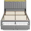imageWLIVE Full Size Upholstered Bed Frame with 2 Drawers Storage Headboard Platform Bed with Charging Station and LED Light Sturdy Metal amp Wooden Slats Support No Box Spring Needed Light GreyGrey