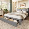 imageWLIVE Full Size Upholstered Bed Frame with 2 Drawers Storage Headboard Platform Bed with Charging Station and LED Light Sturdy Metal amp Wooden Slats Support No Box Spring Needed Light GreyGrey