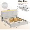imageWLIVE Full Size Upholstered Bed Frame with 2 Drawers Storage Headboard Platform Bed with Charging Station and LED Light Sturdy Metal amp Wooden Slats Support No Box Spring Needed Light GreyBeige