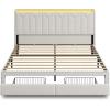 imageWLIVE Full Size Upholstered Bed Frame with 2 Drawers Storage Headboard Platform Bed with Charging Station and LED Light Sturdy Metal amp Wooden Slats Support No Box Spring Needed Light GreyBeige