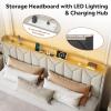 imageWLIVE Full Size Upholstered Bed Frame with 2 Drawers Storage Headboard Platform Bed with Charging Station and LED Light Sturdy Metal amp Wooden Slats Support No Box Spring Needed Light GreyBeige