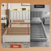 imageWLIVE Full Size Upholstered Bed Frame with 2 Drawers Storage Headboard Platform Bed with Charging Station and LED Light Sturdy Metal amp Wooden Slats Support No Box Spring Needed Light GreyBeige