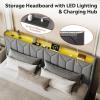 imageWLIVE Full Size Upholstered Bed Frame with 2 Drawers Storage Headboard Platform Bed with Charging Station and LED Light Sturdy Metal amp Wooden Slats Support No Box Spring Needed Light GreyGrey