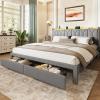 imageWLIVE Full Size Upholstered Bed Frame with 2 Drawers Storage Headboard Platform Bed with Charging Station and LED Light Sturdy Metal amp Wooden Slats Support No Box Spring Needed Light GreyGrey