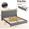 imageWLIVE Full Size Upholstered Bed Frame with 2 Drawers Storage Headboard Platform Bed with Charging Station and LED Light Sturdy Metal amp Wooden Slats Support No Box Spring Needed Light GreyGrey