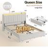 imageWLIVE Full Size Upholstered Bed Frame with 2 Drawers Storage Headboard Platform Bed with Charging Station and LED Light Sturdy Metal amp Wooden Slats Support No Box Spring Needed Light GreyBeige