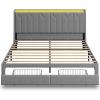 imageWLIVE Full Size Upholstered Bed Frame with 2 Drawers Storage Headboard Platform Bed with Charging Station and LED Light Sturdy Metal amp Wooden Slats Support No Box Spring Needed Light GreyGrey